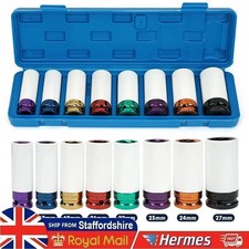 8Pcs Alloy Wheel Nut Socket Thin Wall Deep Impact Socket Set 1/2"drive 15-27mm