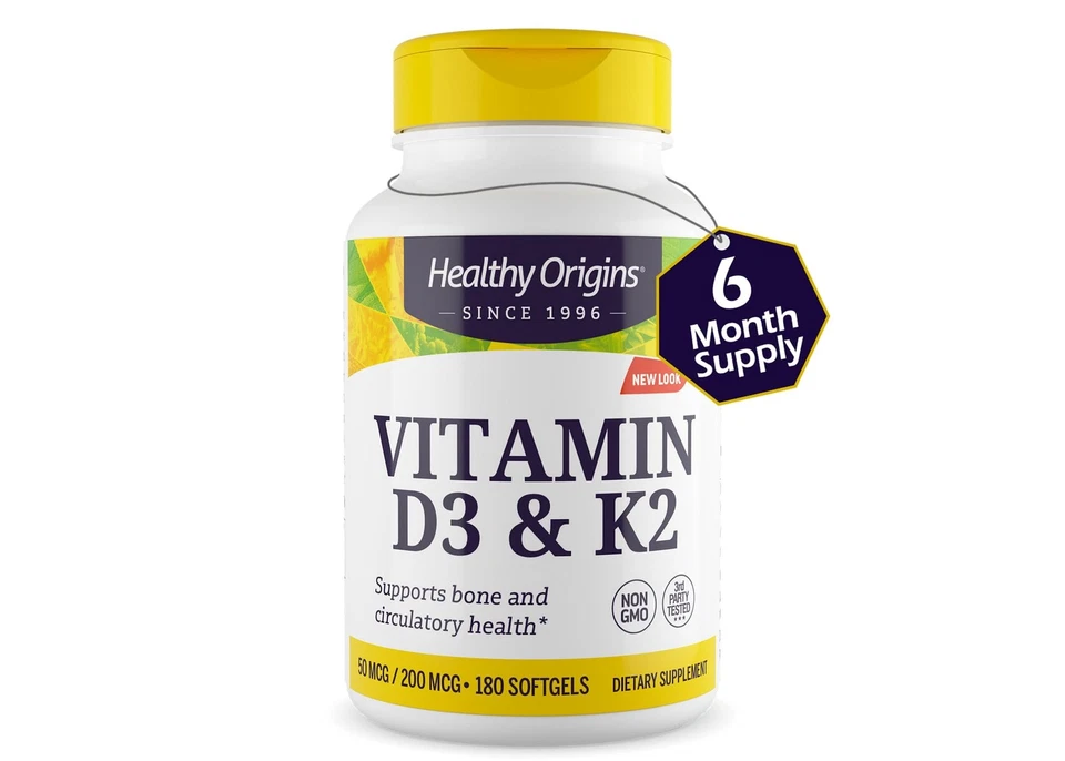 Healthy Origins Vitamina D3 K2 180 unidades suporte ósseo sem glúten não transgênico - Imagem 4 de 4
