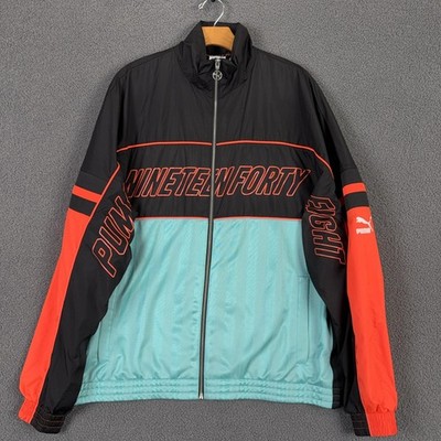 Puma XTG Jacket Mens Large Black Teal 1948 Windbreaker Colorblock 595759-35