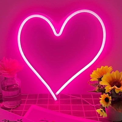 Pink Heart Neon Sign, Neon Heart Light for Wall Decor, Love Hearts Light up S...
