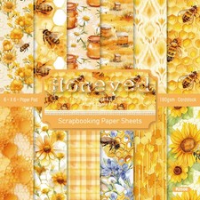 24Pcs Bees Scrapbook Paper Pad Floral Cardstock Journal Album Planner Card Craft