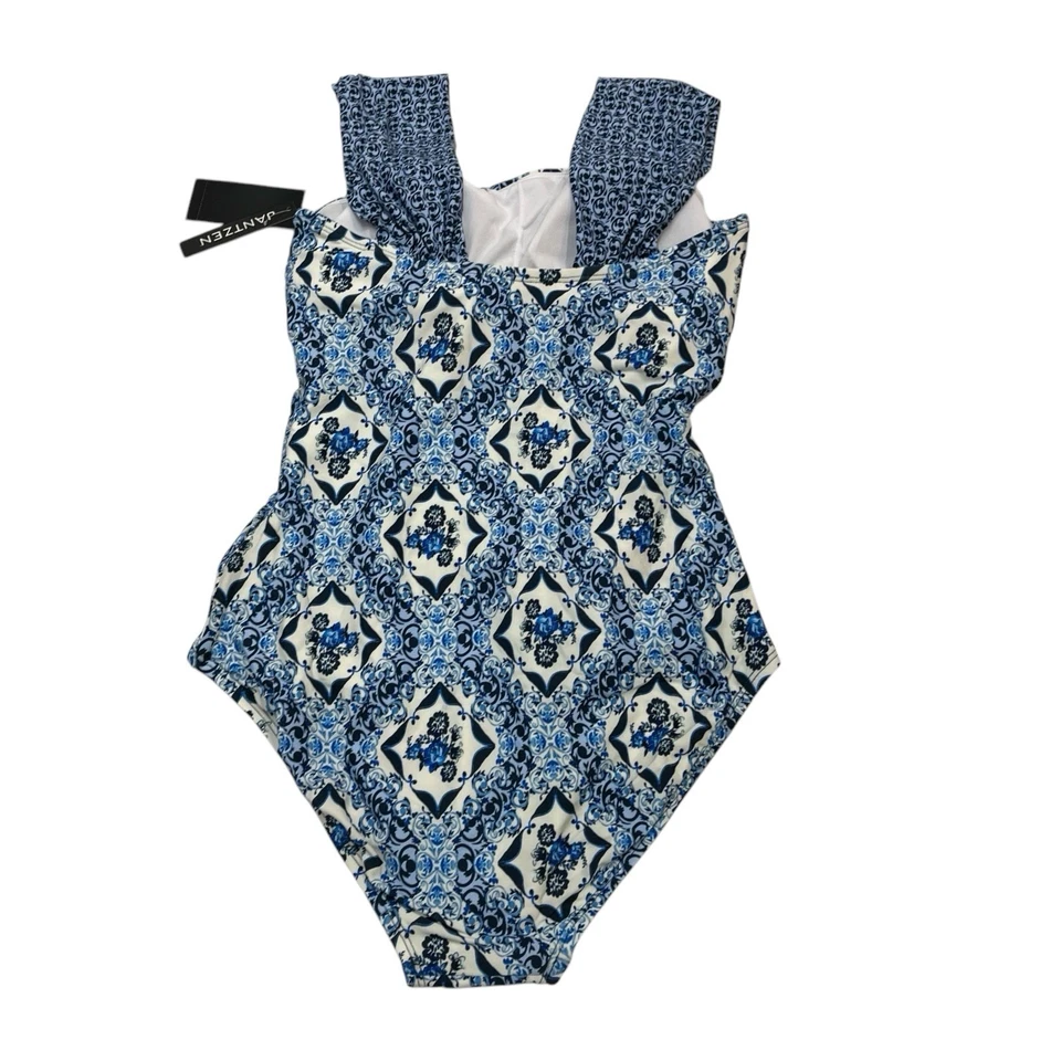 Traje de baño Jantzen para mujer 8 mezclado azul floral de una pieza preppy vacaciones en la playa Foto 2 de 4