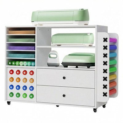 Craft Cart with Vinyl Roll Holder - Large Rolling Cricut Cart Organizer & Wor...
