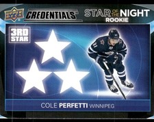 2021-22 UD Credentials #3SR-2 Cole Perfetti Star of the Night: 3rd Star Rookies