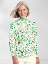 APPLESEEDS Plus Sz 2X Holly Print Christmas Holiday Mock Neck Cotton Shirt NEW