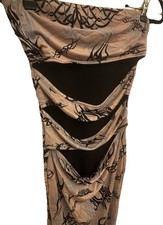 Y2K 90’s Style Tribal Cutout Maxi Dress Lined Mesh Panel Bodycon Clubwear M/L