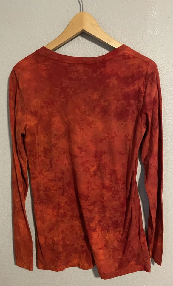 Vintage Womens Top Large Red Burnout Stretch Lightweight Long Sleeve Boho Y2K - Image 2 of 4