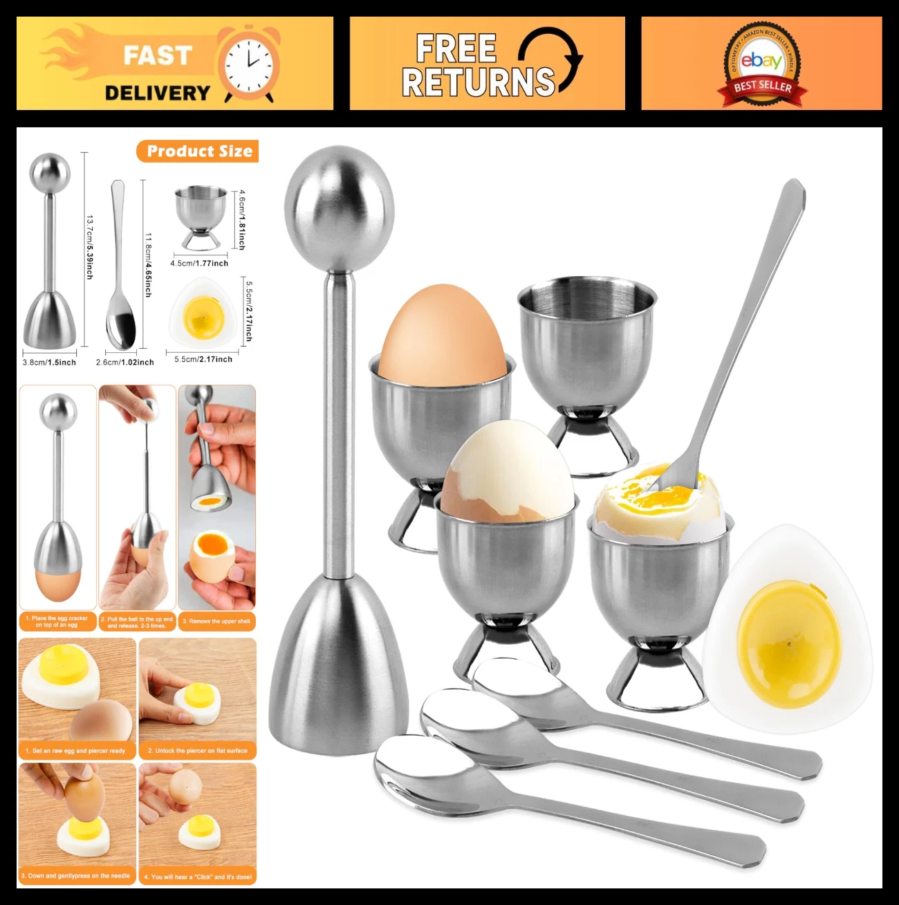 10PCS Egg Cracker Topper Set with Stainless Steel Cups, Spoons & Piercer - Kitch
Opens in a new wind