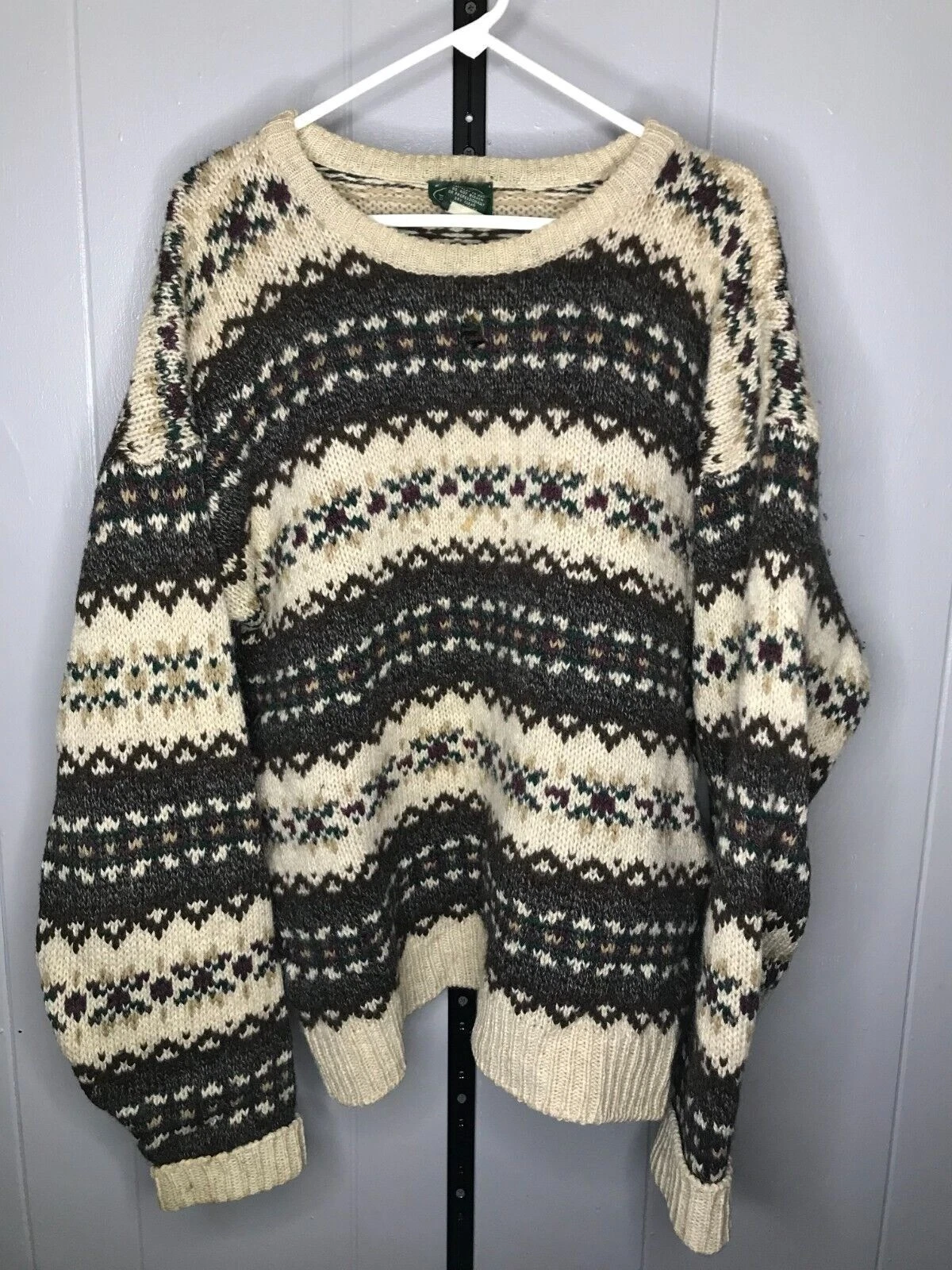 Vintage Izod Sweater Mens XL Geometric Knit Virgin Wool Grandpa Made In Italy