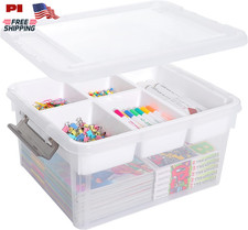 17 QT Plastic Storage Box with Removable Tray Clear Craft Organizer