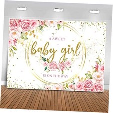 Glitter Gold Pink Floral Baby Girl Baby 5X3ft A Sweet Baby Girl is On The Way