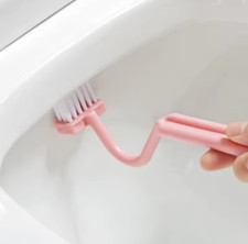 Toilet Cleaning Brush S Shape Portable WC Scrubber Curved Handle Corner Cleaner