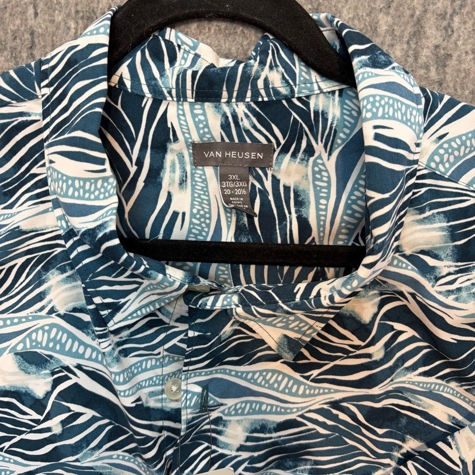 Surf Pattern Shirts Van Heusen Camp Shirt Mens 3XL Blue White Wave Pattern Wicking WKND ...