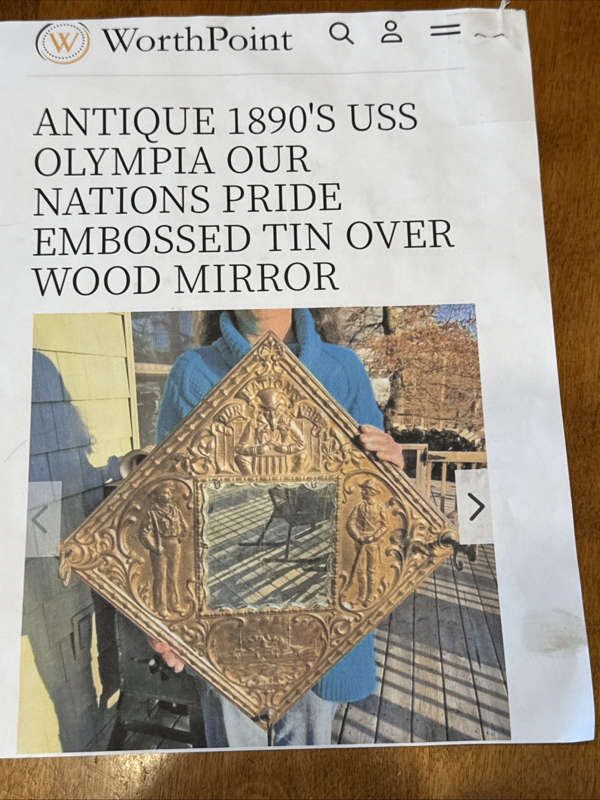 1890s Antique USS OLYMPIA Our Nations Pride Hammered Copper On Wood Mirror RARE