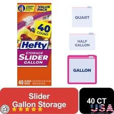 Gallon Slider Storage Bags 40 Count Clicks Closed Expandable Bottom BPA-Free New