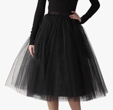 WDPL Women's A-Line Tulle Skirt Elastic Waist Petticoat Bridesmaid Tutu Black M