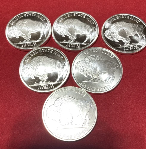 6 Silver Round Buffalo .999 Fine Silver, + ( 1 ) - 1 oz Silver Round Lamb of God