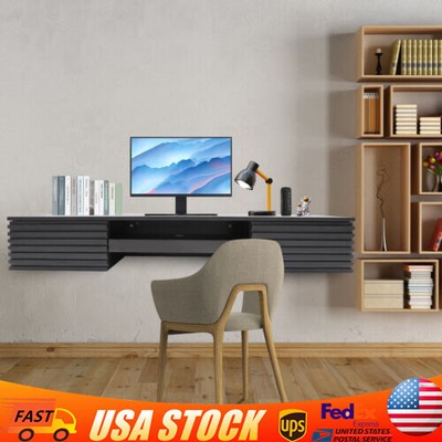 Wall Mounted Desk Floating Table Computer Desk with Pull Out Drawer & Outlet