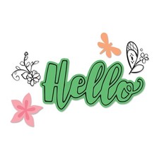 SIZZIX Hello 2 Framelits w/Stamps Clear Stamps Dies Phrase Flower Butterfly