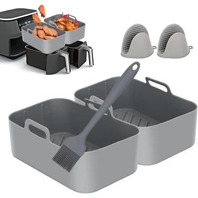 2 x Silicone Pot for Air Fryer Dual Basket Liners Baking Pan Tray Fit For Ninja