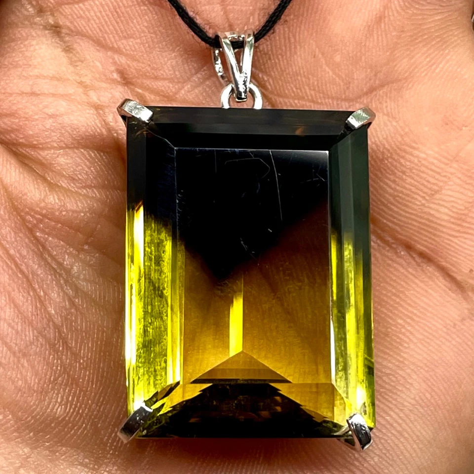 Natural Bio Lemon Quartz Certified 925 Sterling Silver Pendant 26.56 Gms 39x26mm - Image 3 of 4