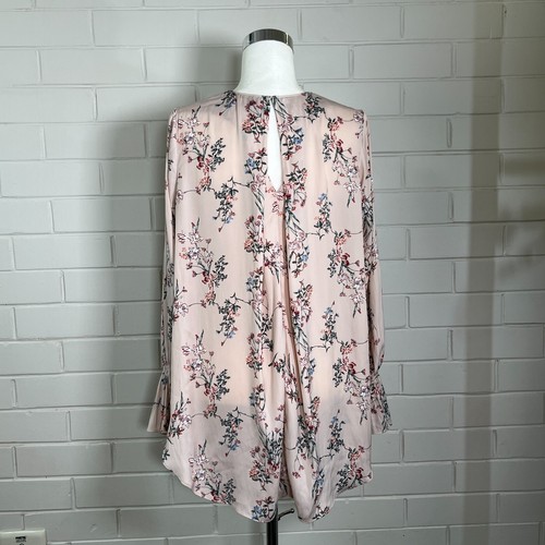 Witchery Women's Blouse Size 12 Floral Long Sleeve Salmon Pink Soft Work Romance - Picture 17 of 19