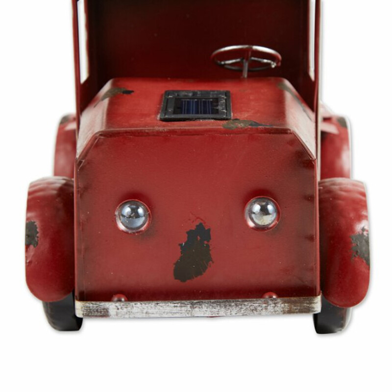 Metal Red Truck Planter with SolarPowered Headlights Outdoor Garden