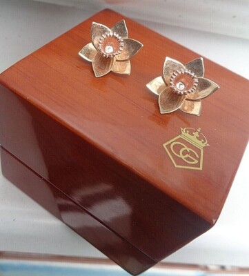 Walisische Clogau Gold Ohrringe 9ct Gelb & Rose Gold Narzisse Anschnallen Groß