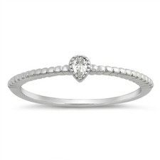 Sterling Silver .20 ct Pear Cut Cubic Zirconia Textured Stackable Ring