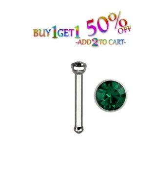 20G DARK GREEN NOSE BONE 316L Surgical Stainless CZ Gem Stud Ring Piercing 1381