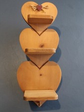 Wooden Heart 3 Shelf Peg Rustic Farmhouse Country Wall Hanging Shelving