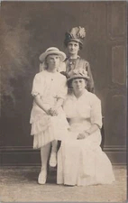 RPPC Postcard Women Funky Hats + Fancy Dresses 