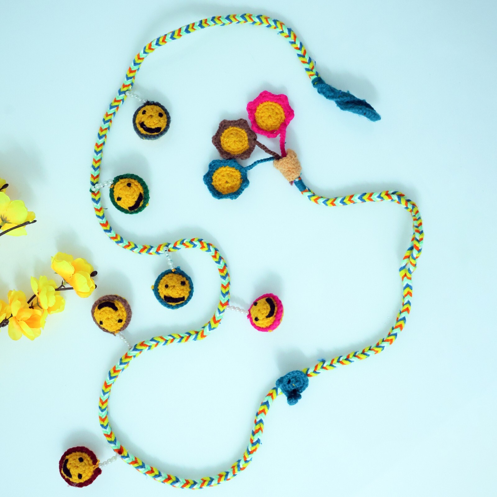 Handmade Woollen Baby Cradle Gift with Decorative Lace and Rope - Smile Design