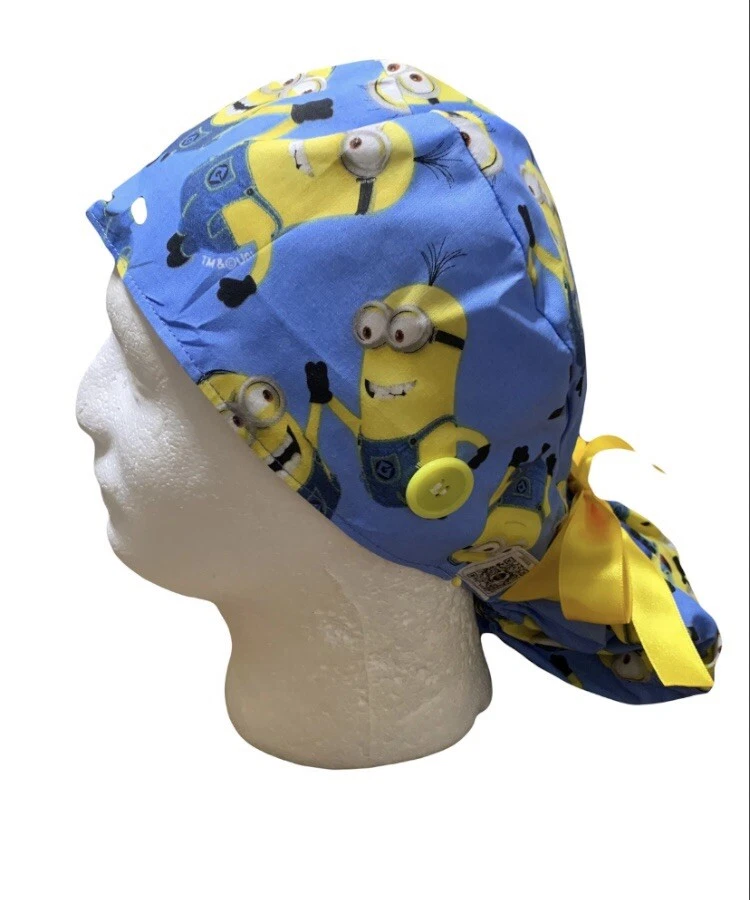 Minions SATIN LINED Scrub Cap Ponytail Hat Long Hair Protection Nurse Hat - Image 4 of 4
