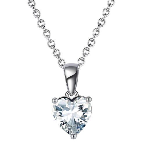 Birthstone Heart Necklace for Women Solitaire Cz Sterling Silver Ginger Lyne