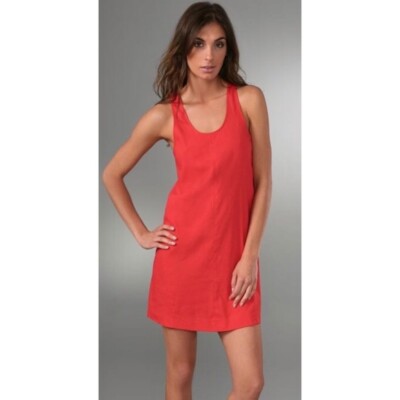 Theory red linen stretch tank shift sheath dress 6 | eBay