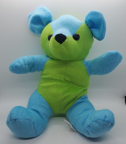 Bear Plush 12" Lying Stuffed Animal Toy 2018 KellyToy Green Blue Color Block