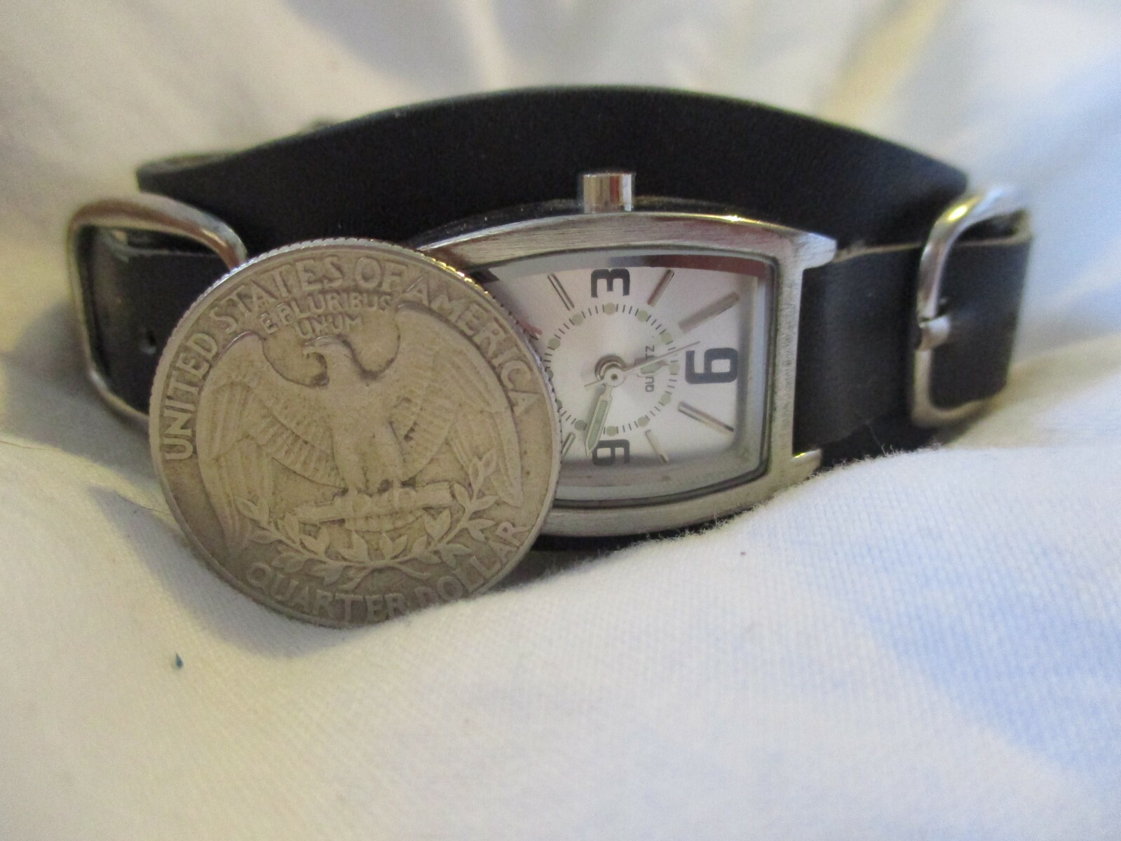 Women's Silver Toned Rectangular Face Black Buckl… - image 12