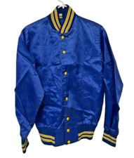 Vintage 80s Club Paris Anchorage Alaska Jacket Mens Size XS Blue Yellow Satin
