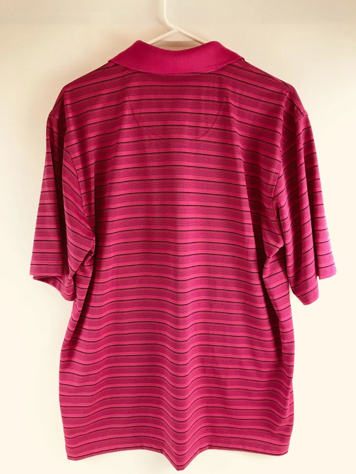 Pebble Beach Performance Polo Shirt Men's Size Large Pink Striped 1/4 Button Up - Image 2 of 4