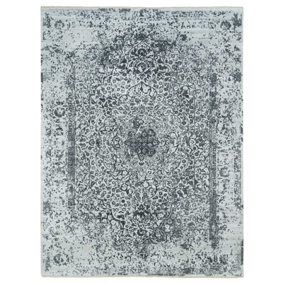9'x12'1'' Gray Wool and Silk Broken and Erased Hand Knotted Oriental Rug G65891