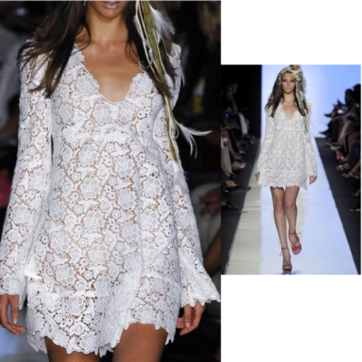 DVF Kaftan Hippolyte White Lace Crochet Dress Boho 100% Cotton Size 2 Bells  slv | eBay