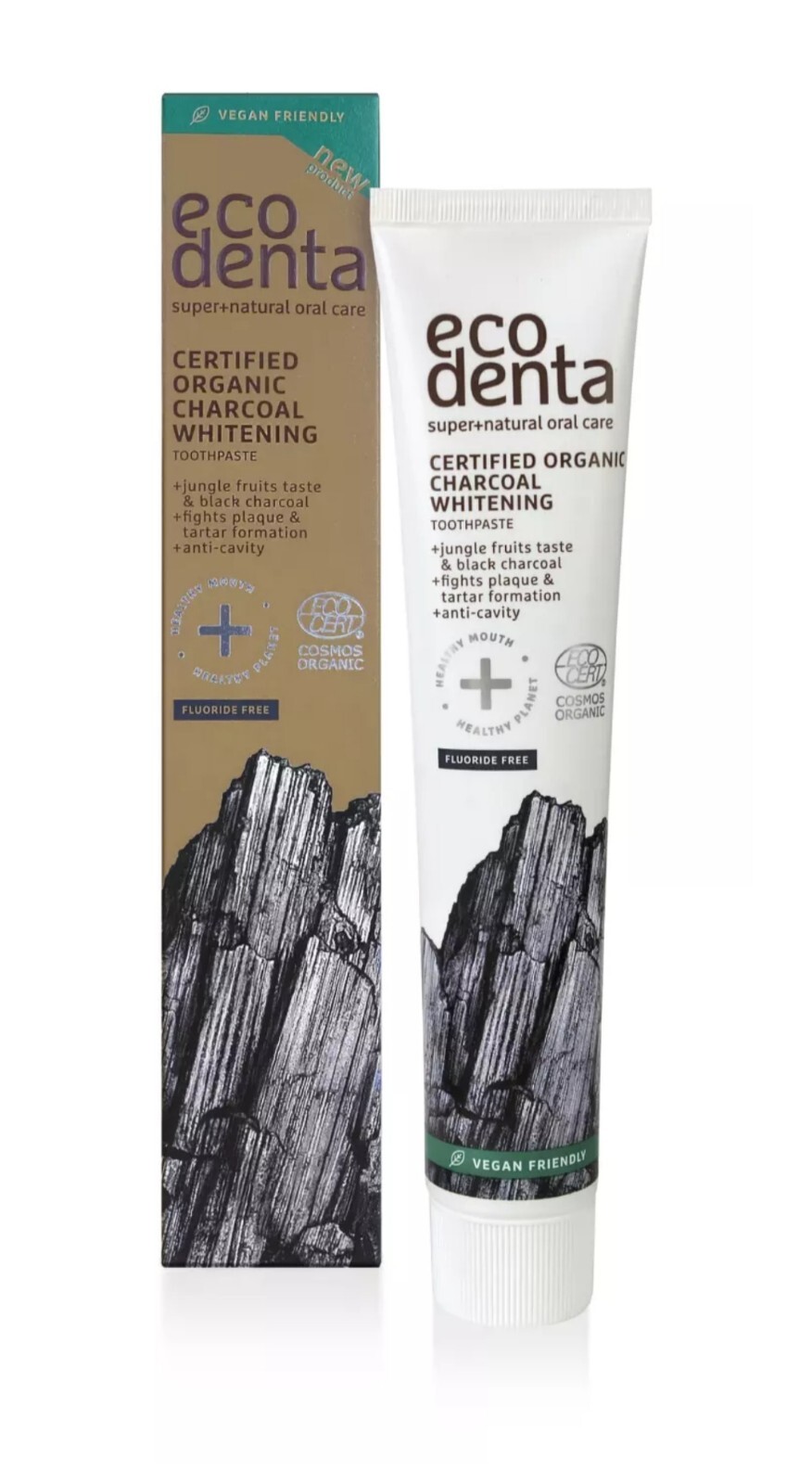 Ecodenta Charcoal Toothpaste /Fluoride-free/ Teeth Whitening with Aloe Vera 75ml