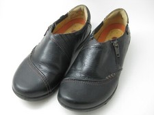 CLARKS Unstructured Black Leather Side-Zip Low-Heel Casual Loafer Size 6.5