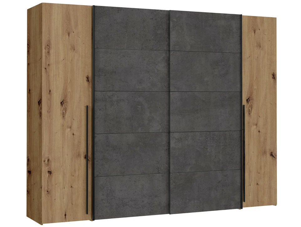 Kleiderschrank Drehtürenschrank Schwebetürenschrank B270cm NEILA Eichedekor Grau