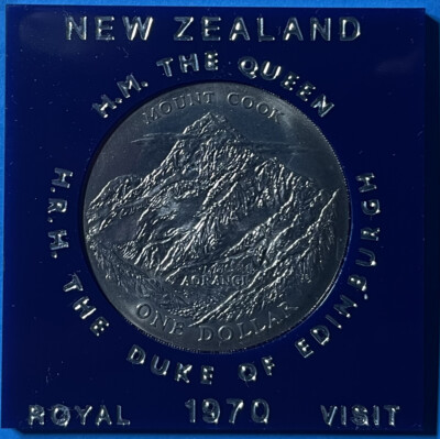 New Zealand 1970 1 Dollar Elizabeth II Mt. Cook KM-42 Copper
