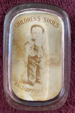 1900s Glass Advertising Paperweight KALT-ZIMMERS CHILDREN'S SHOES Milwaukee, WI