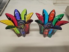 Due Zeta Colored Glass Pairs Candle Holders. Venezia Made in Italy. New. D5