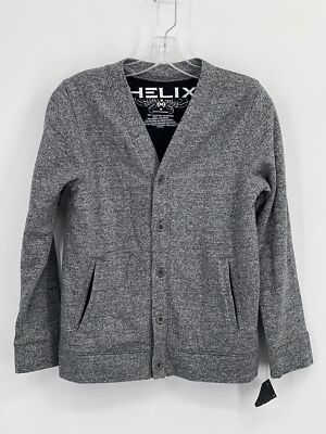 Helix Cardigan Boy's M Button Up Gray Pockets NWT
