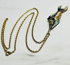 Vintage Highly Articulated Gold Koi Fish Pendant w/ Blue Cloissone Enamel 24  